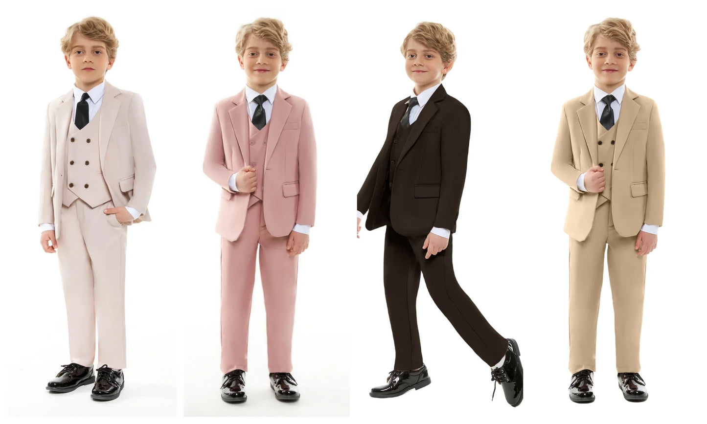 Casual Smart Kids Suit Set 4 Pieces 3 Colors Available Notched Lapel Comfortable Long Sleeved Boys Tuxedo Plus Size 3-14T