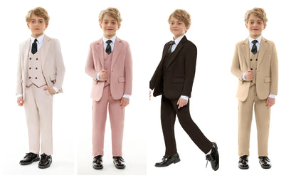 Casual Smart Kids Suit Set 4 Pieces 3 Colors Available Notched Lapel Comfortable Long Sleeved Boys Tuxedo Plus Size 3-14T