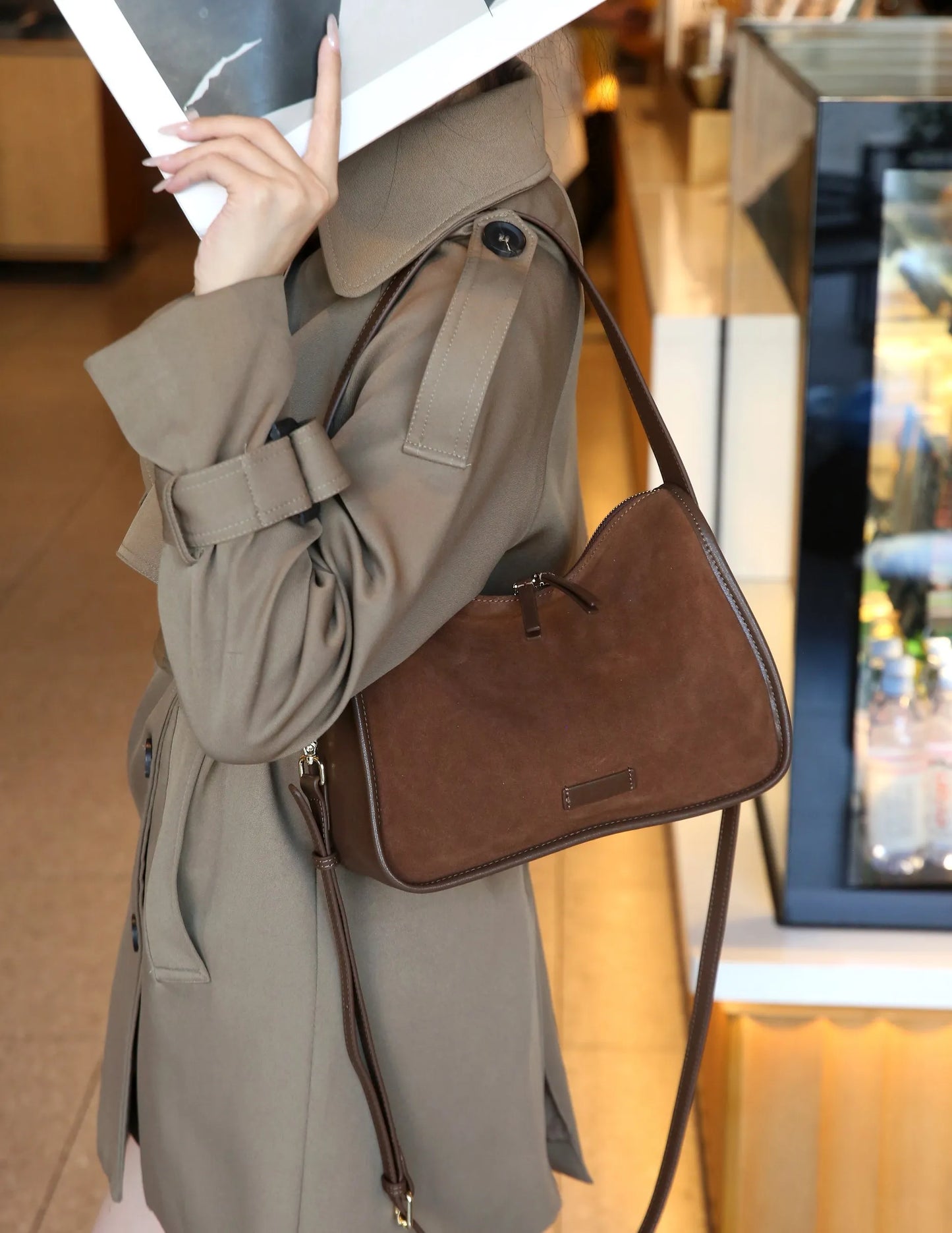 Suede Cowhide Fashion Ladies Shoulder Cross Coffe Bag Genuine Leather Luxury Designer Women's Brown Handbag Female Crossbody Bag