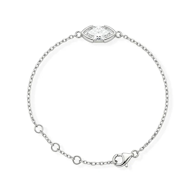1CT D Color Marquise Cut Moissanite Bracelets for Women Adjustable Chain Birthday Gift 100% Real Pure 925 Silver Jewelry