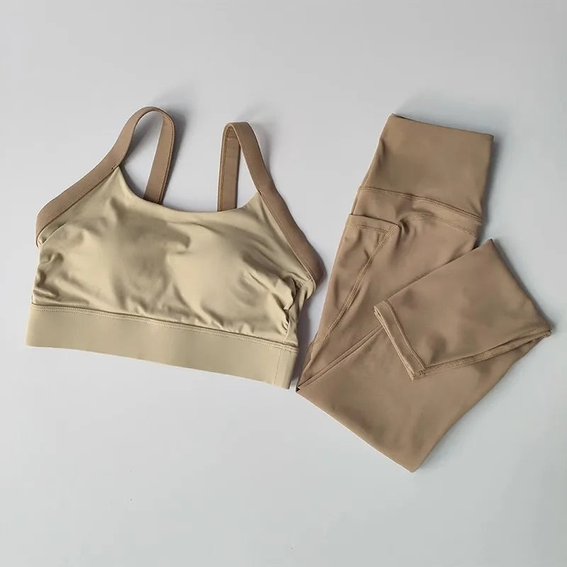 Women's Color-Block Quick-Drying Yoga Fitness Suit Cross-Back Sports Bra High-Waist Hip-Lifting Pants Gym Workout Ensemble
