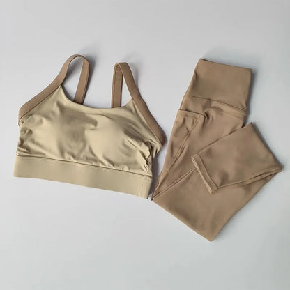 Women's Color-Block Quick-Drying Yoga Fitness Suit Cross-Back Sports Bra High-Waist Hip-Lifting Pants Gym Workout Ensemble