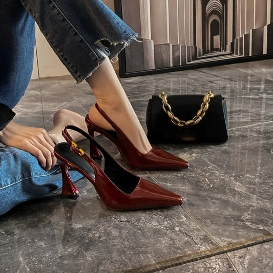 Women's Pumps Sexy Pointe High Heels Sandals Fashion Patent Leather High Heels Elegant Temperament High Heeled Sandals for Women