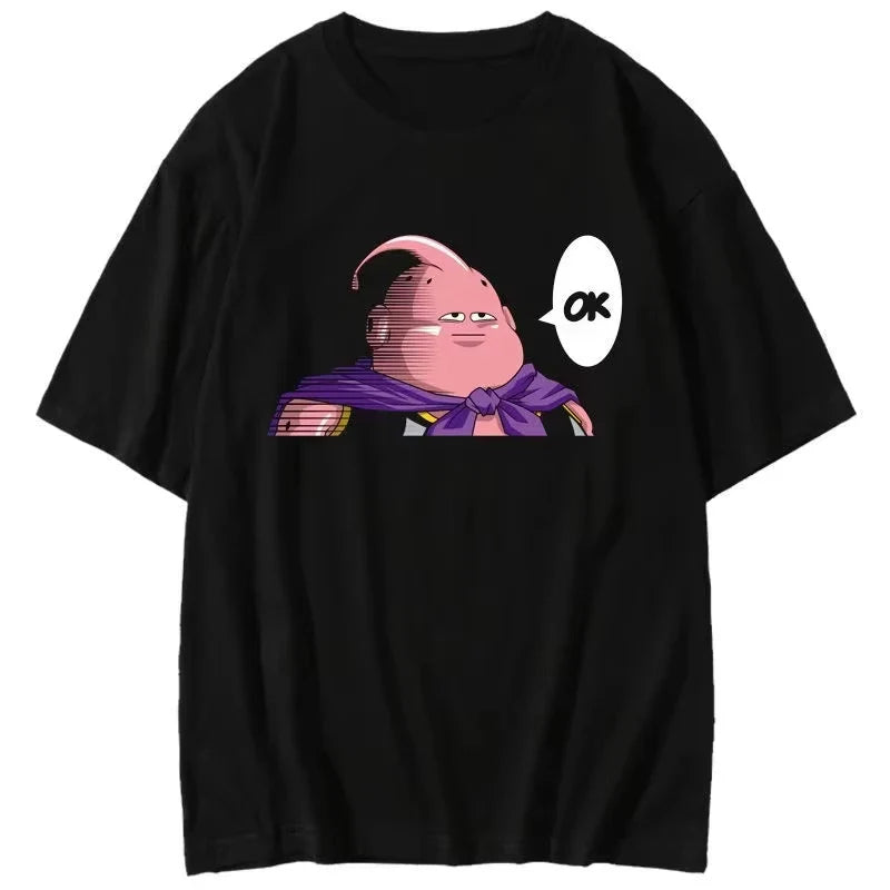 T-Shirt 2025 Summer Men's New Loose Version Street Clothing Casual Majin Buu Cartoon Printed Parent Child Top