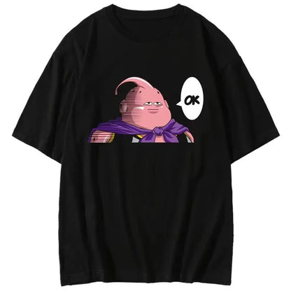 T-Shirt 2025 Summer Men's New Loose Version Street Clothing Casual Majin Buu Cartoon Printed Parent Child Top