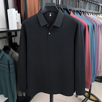 100%pure cotton autumn winter men's high-end designer fashionable long sleeved boutique button casual comfortable polo shirt top