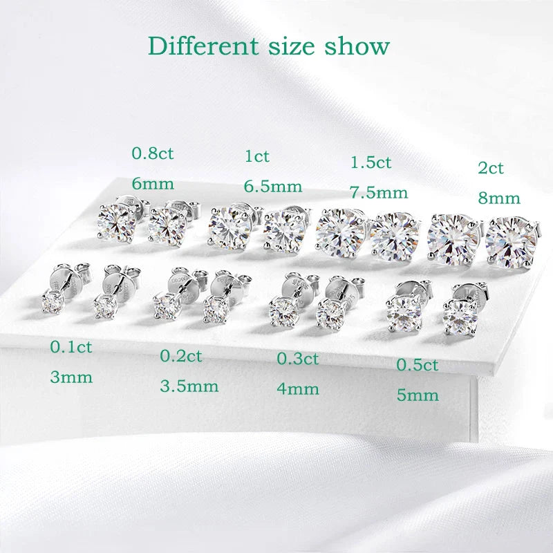 0.1-3CT Test Passed Moissanite Studs Earrings for Men Women S925 Silver Platinum Plated Bride Wedding Lab Diamond Studs