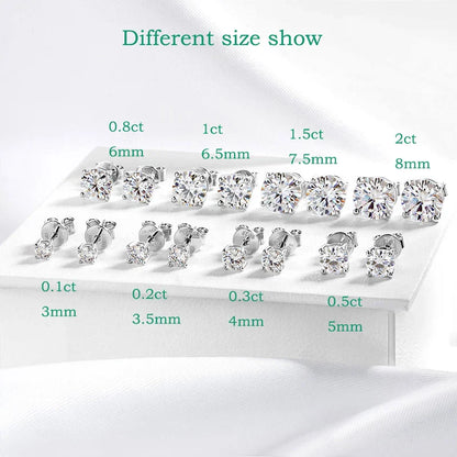 0.1-3CT Test Passed Moissanite Studs Earrings for Men Women S925 Silver Platinum Plated Bride Wedding Lab Diamond Studs