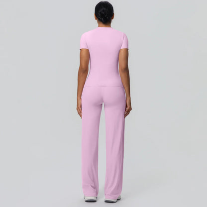 Fitness Sports Workout Yoga Set for Women Naked Feel Slim Casual Workout Top T-Shirt Quick Drying Push Up Running Pants Yoga Set
