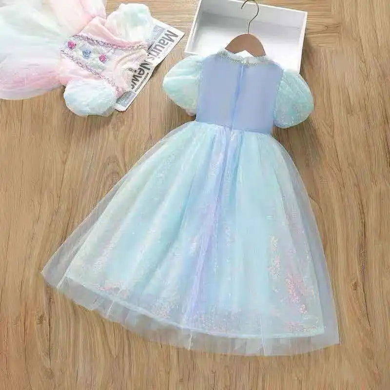 Girls Elsa Inspired Gradient Rainbow Tulle Dress 2026 Summer Kids Princess Costume for Birthday Party Pageant