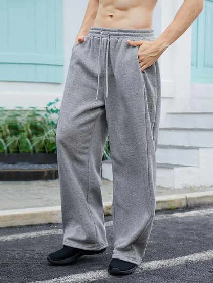 2025 men's wide leg sweatpants, European and American men's and women's sweatpants, waist drawstring straight leg loose casual s