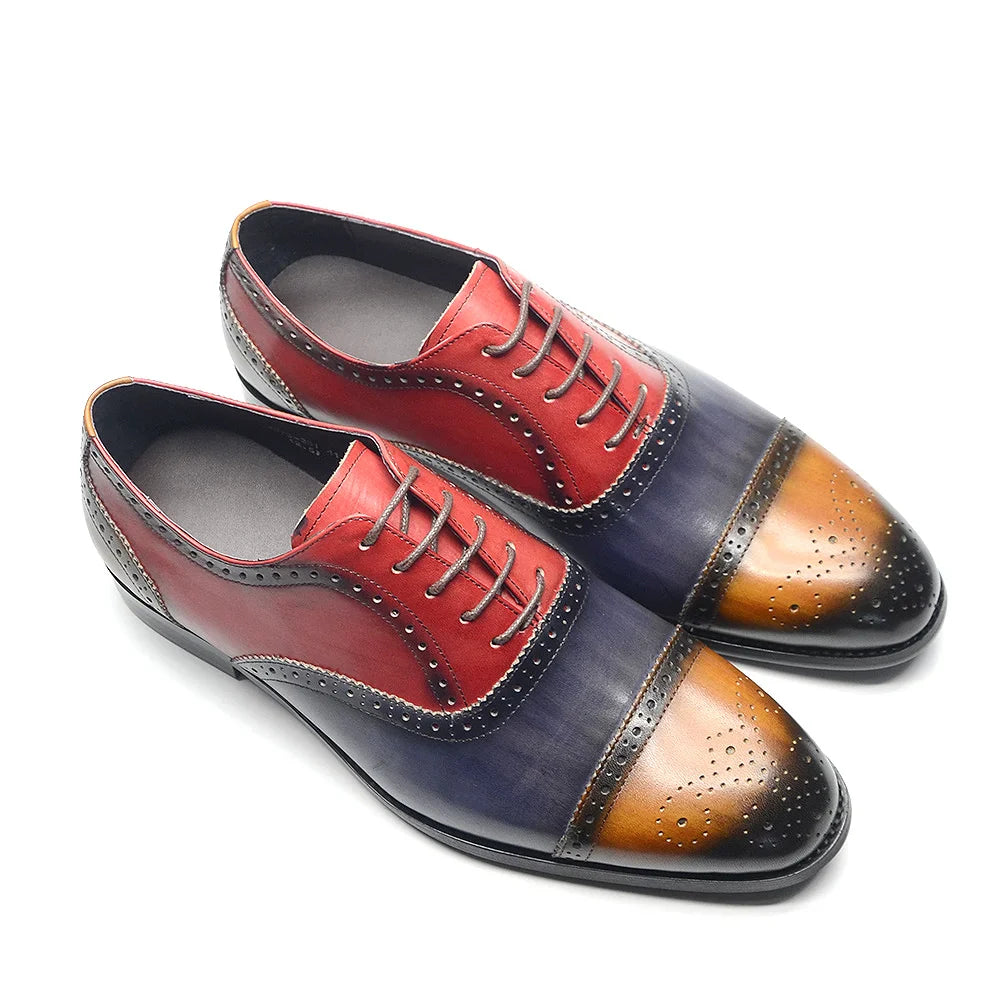 Luxury Italian Men's Wedding Dress Shoes Genuine Leather Cap Toe Lace-up Oxfords Lace-up Brogue Black Business Formal Shoes Man