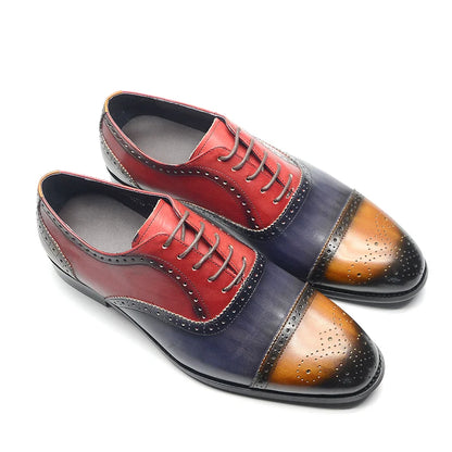 Luxury Italian Men's Wedding Dress Shoes Genuine Leather Cap Toe Lace-up Oxfords Lace-up Brogue Black Business Formal Shoes Man