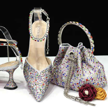 Pointed Shoes Bag Soft Handle Bag Anklet Design Medium Heel Ladies Shoes Suitable for Wedding Party