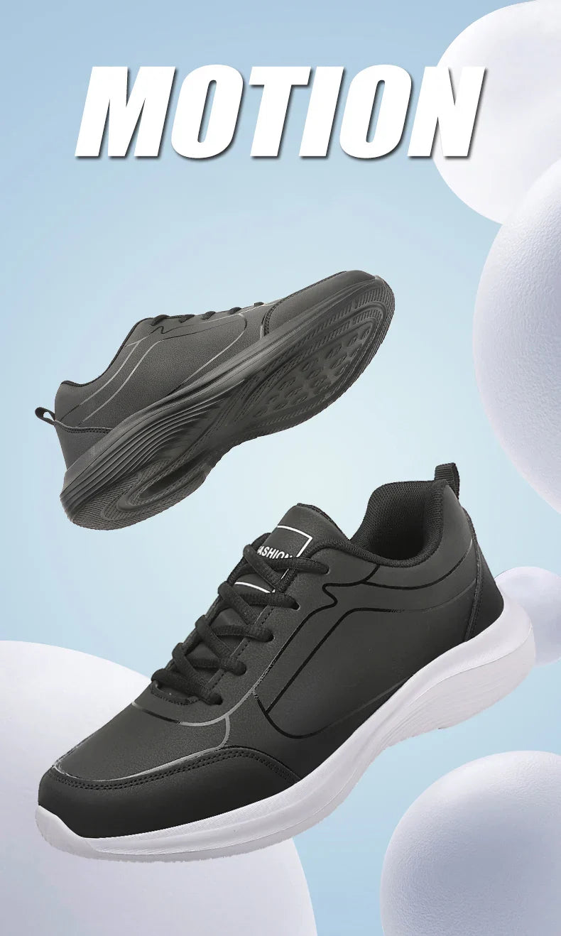 2025 New Lightweight Men Casual Leather Sneakers Non-slip Breathable Male Outdoor Running Shoes Lace Up Soft Sport Shoes
