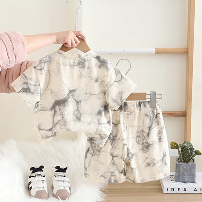 New Summer Baby Boys Girls Clothes Cotton Short Sleeve Printe Sports T Shirt Shorts Children Clothing Tracksuits Set 0-5 Years