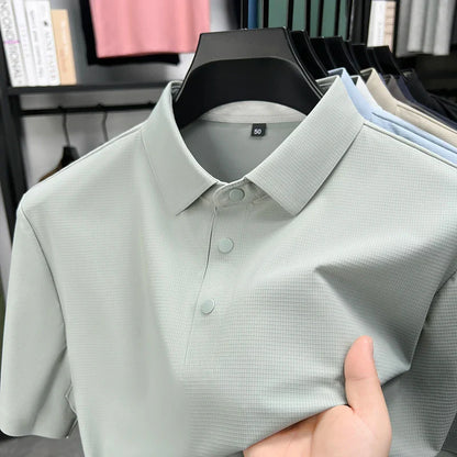 Summer Short Sleeve T-Shirt - Premium Jacquard Spandex, 7A Antibacterial, Seamless, Contrast Color, Split Hem, Wrinkle-Free Polo