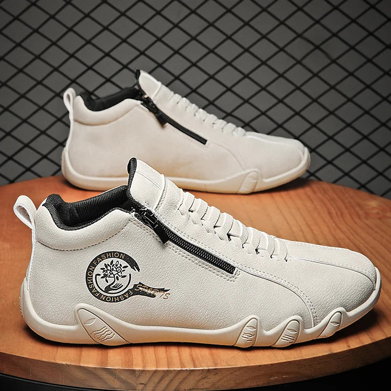 Men's Casual Shoes Side Zipper Short Boots Versatile Flat Bottom Trendy Fashionable Men's Shoes Suitable for Outdoor Sports