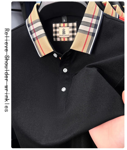 Luxury brand short sleeve polo shirt men fashionable simple solid color summer mercerized cotton breathable casual lapel T shirt