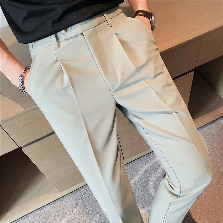 Men Slim British Style Suits Pants Business Casual Trousers Male Solid Fit Trousers High Quality Man Formal Wear Suit Pants 36