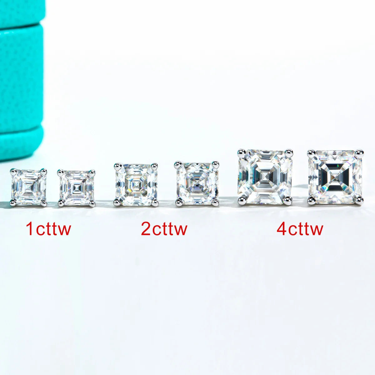 10K Gold Post 4/2/1ct Asscher Cut Moissanite Stud Earrings Anti-allergy Eearrings For Women Jewelry Wholesale