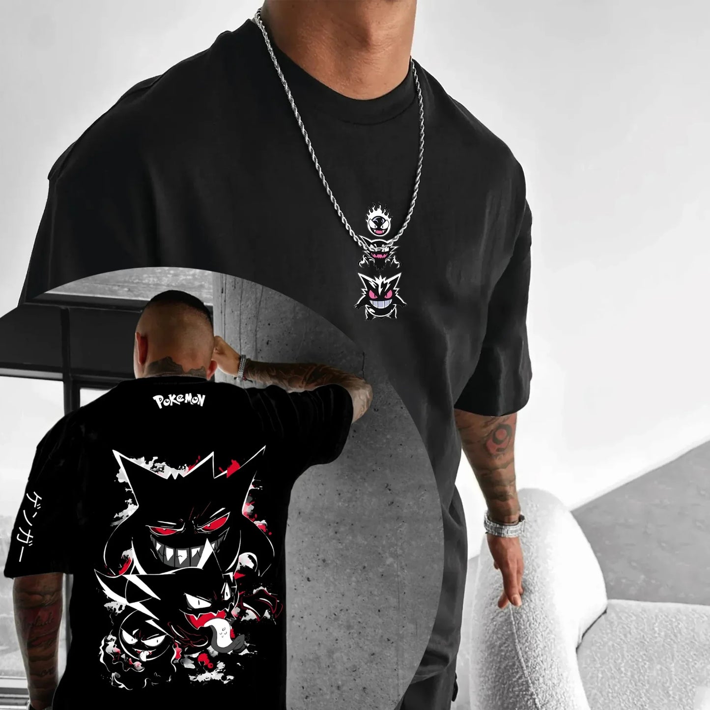 Animation Derivatives Gengar Printing Men's and Women's Summer Fashion Oversize T-shirt、Hoodie、Shorts and Sweatpants