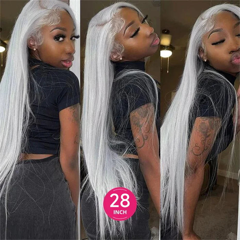 13x6 Silver Grey Colored Lace Front Wigs For Women 613 Blonde Body Wave Remy Transparent Lace Frontal Human Hair Wig Pre Plucked