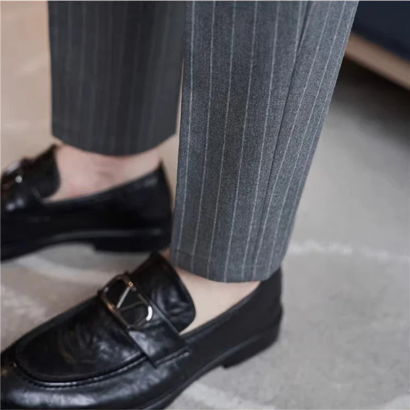 Men's Slim Fit Pinstripe Dress Pants, Stretch Comfort and Thickened Fabric for Business Casual Office Wear