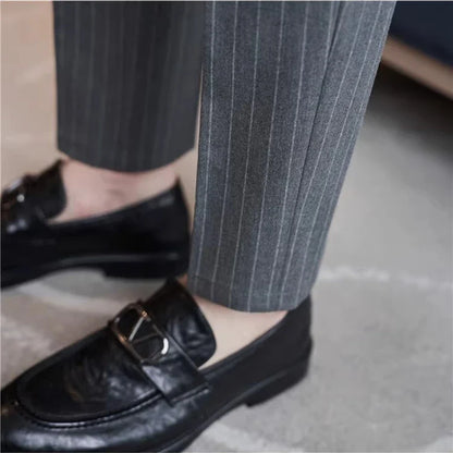 Men's Slim Fit Pinstripe Dress Pants, Stretch Comfort and Thickened Fabric for Business Casual Office Wear