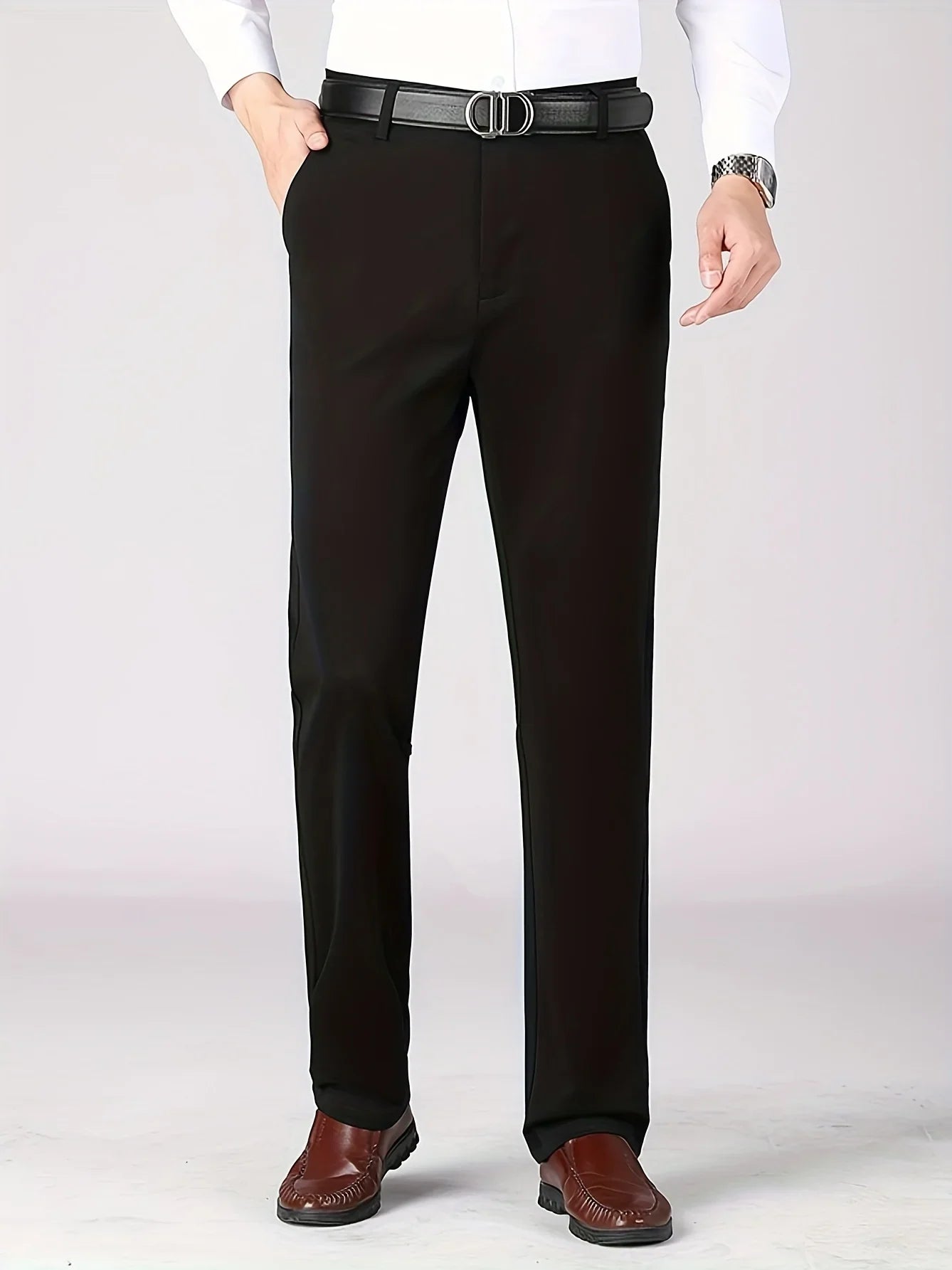 3-Pack Men's High Stretch Anti-Wrinkle Business Pants | Spring Autumn Straight Fit Non-Iron Casual Trousers | Luxury Crown Embro