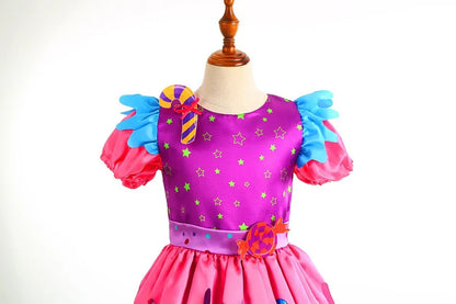 2026 New Candy Dress For Baby Girl Purim Carnival Birthday Costume Fancy Rainbow Short Sleeve Cute Dress + Accessories Set