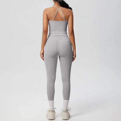 Halter Yoga Top Set Fitness Gym Suit Training Sleeveless Sport Gym Tops Crossover Back Sports Underwear  Tummy Control Slimming