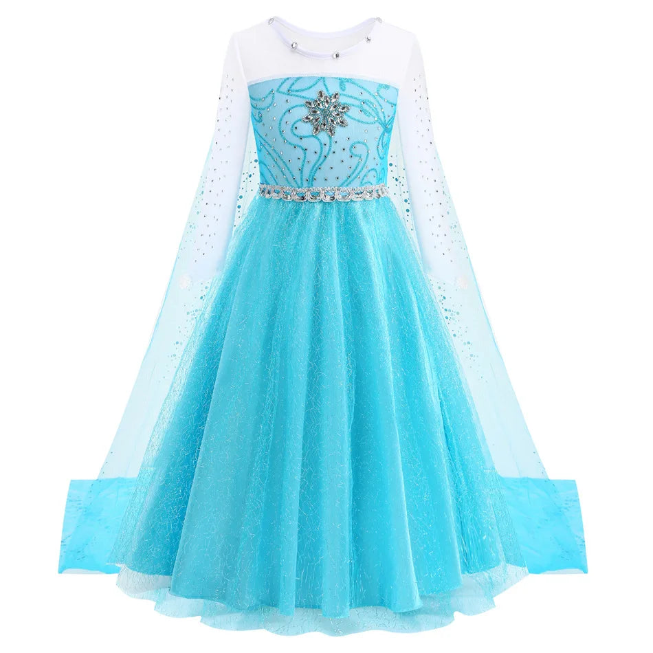 Holiday Party Birthday Gift Girls Cosplay Elsa White Snow Moana Princess Dress Summer Casual Dress + Accessories Set
