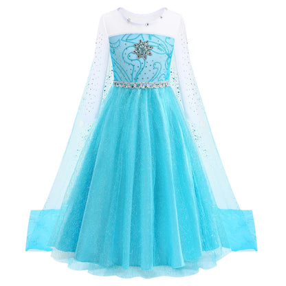 Holiday Party Birthday Gift Girls Cosplay Elsa White Snow Moana Princess Dress Summer Casual Dress + Accessories Set