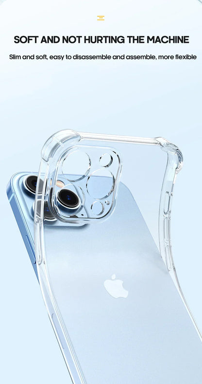 Shockproof Silicone Clear Phone Case For iPhone 13 11 12 14 17 Pro Max Mini Lens Protection Back Case For iPhone 15 16 PRO XS XR