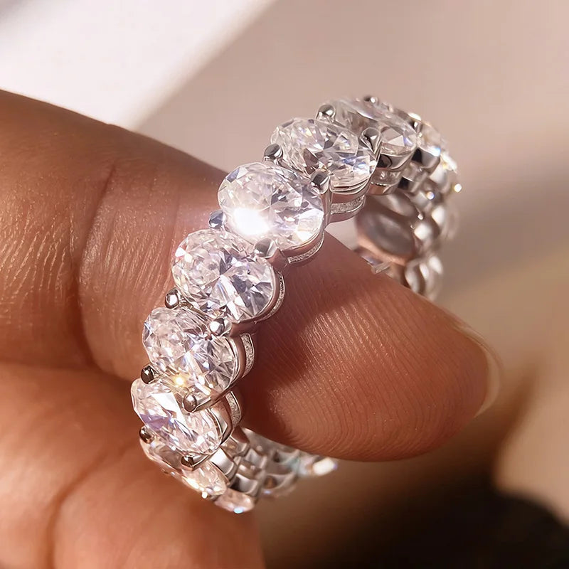 5*7mm Oval Cut Moissanite Ring for Women Full Eternity Bands Lab Diamond Promise Jewelry Pure S925 Silver Female Rings