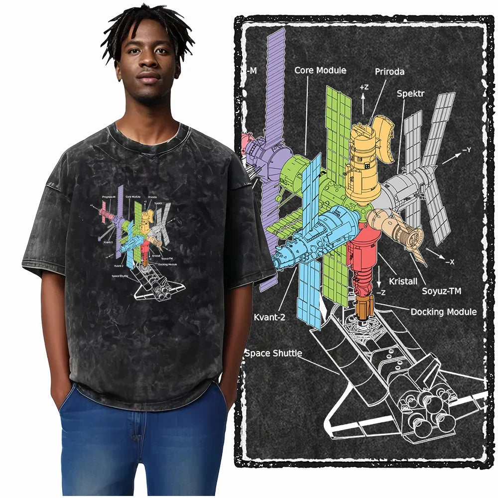 SA ASTRONAUT SPACE THEMES Printed Cotton Acid Washed Graphic Unisex T Shirt Cool Streetwear Men Tshirts Big Size Tee for men