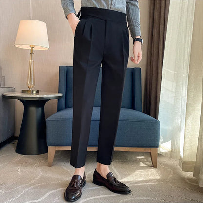 Men British Style Suits Pants New Male Solid High Waist Trousers High Quality Men Formal Slim Fit Business Casual Suit Pants