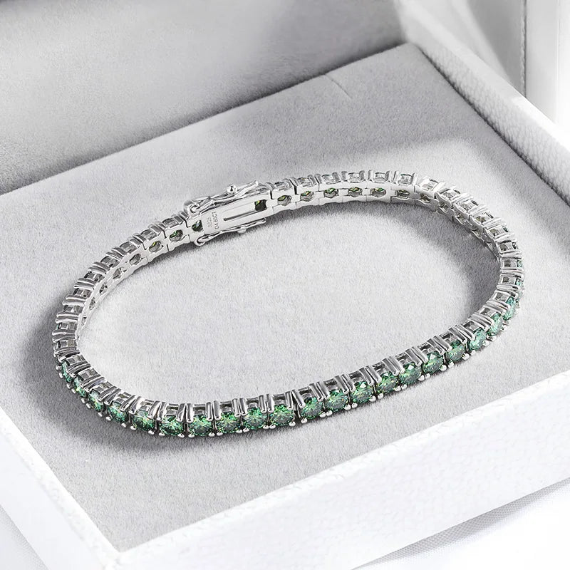 3/4mm GRA Certified Full Green Moissanite Tennis Bracelet for Women 18K Plated Lab Diamond 925 Silver Bracelet Men