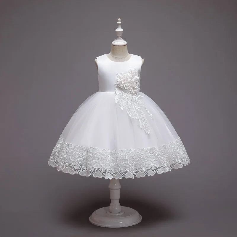 2023 Summer Girls Dress Lace Applique Flower Girl Party Dresses Children Costume 2-10 Years Kids Wedding Princess Birthday Dress