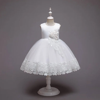 2023 Summer Girls Dress Lace Applique Flower Girl Party Dresses Children Costume 2-10 Years Kids Wedding Princess Birthday Dress