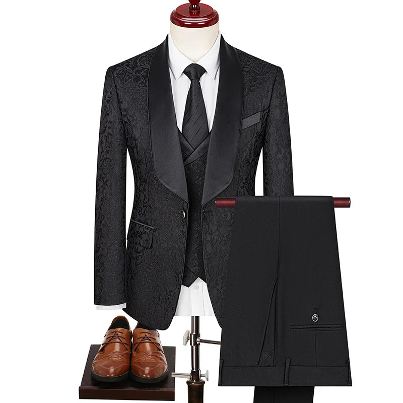 2025 New Large-Sized Jacquard Men's Suit for Wedding Dress, Groom's Suit Set, Host's Performance Costume
