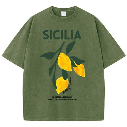 Lemon Fruit Design Women Washed T-Shirts Y2K Casual T Shirt Summer Hip Hop Top Cotton Loose Short Sleeve
