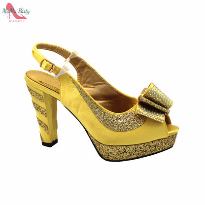 Fashion Pretty Peep Toe African Women Shoes Matching Bag Set in Silver Color Elegant Style Platform Sandals for Party