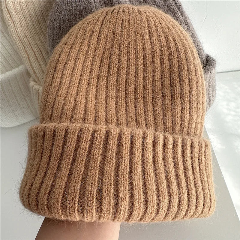 Winter Dome Brimless Casual Hat Warm Rabbit Fur Knit Hat women's double-layer Thick Wool Hat Casual Hat Toe Cap Cold Hat 4m868