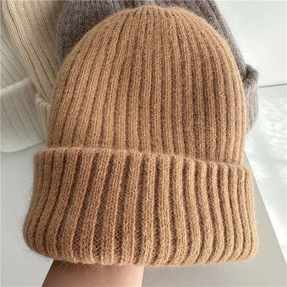 Winter Dome Brimless Casual Hat Warm Rabbit Fur Knit Hat women's double-layer Thick Wool Hat Casual Hat Toe Cap Cold Hat 4m868
