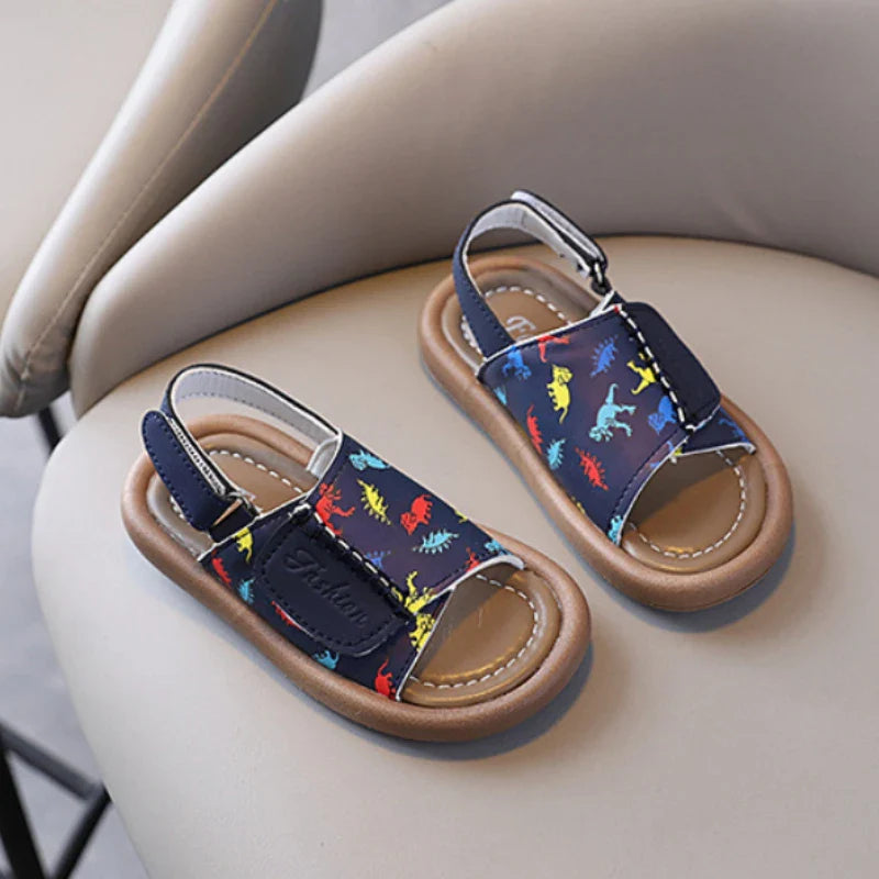 Adorable Dinosaur Toddler Sandals for Boys, Breathable Soft Bottom Summer Beach Shoes for Little Kids