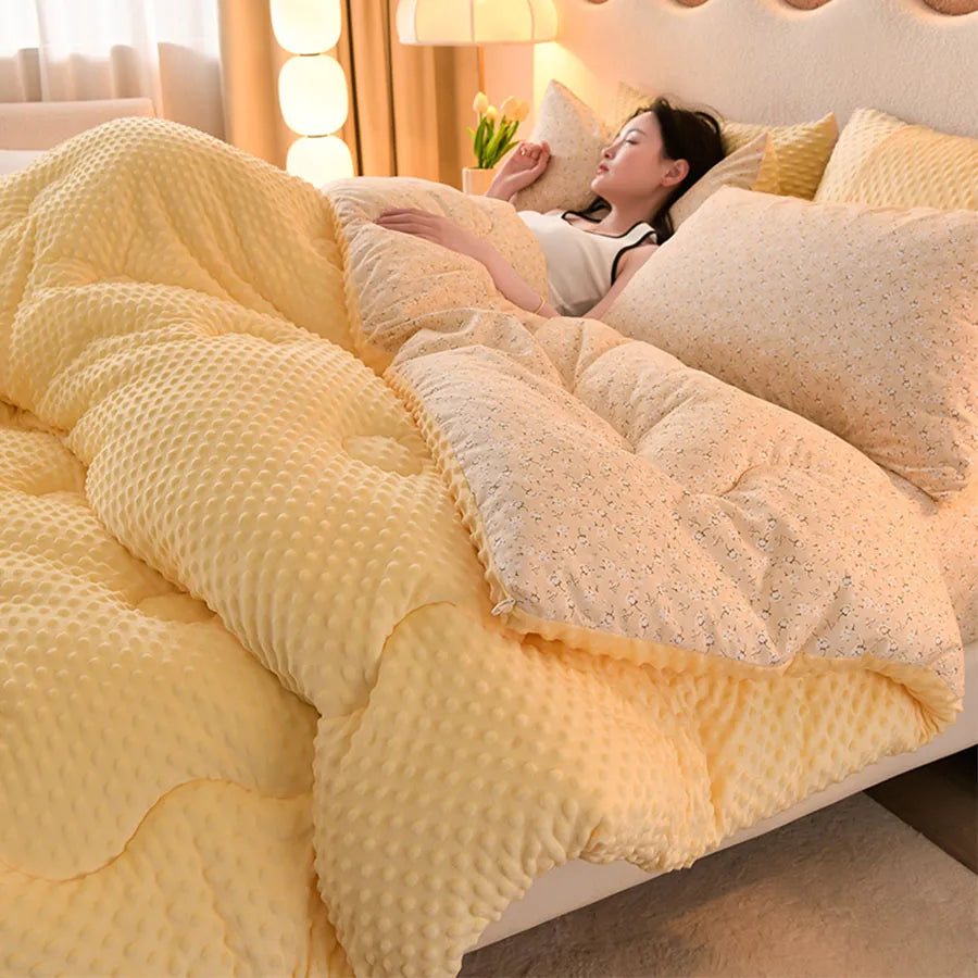 Microfiber is thickened by 3D beanie velvet to protect the warm winter blanket by single double fall and winter