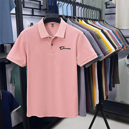 cotton100% hot sale men's new short sleeve polo shirt summer lapel letter printing ventilate t-shirt business classic mans wear