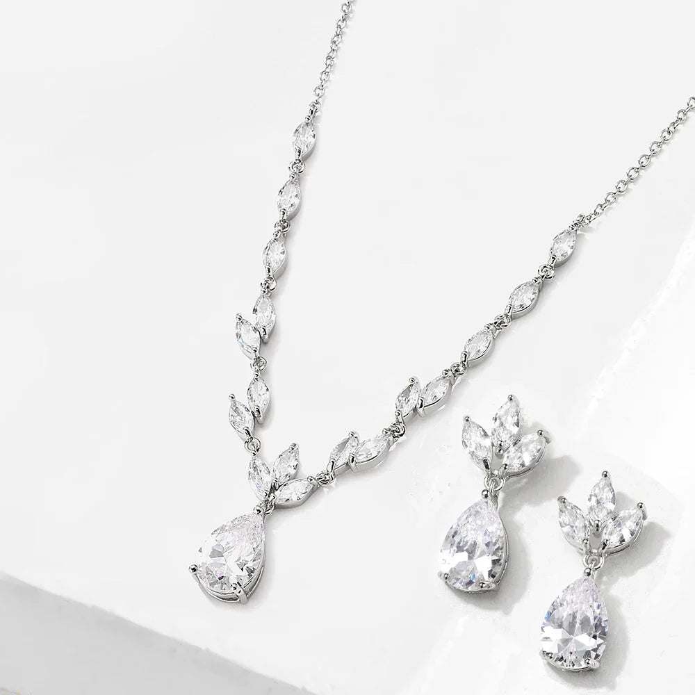 ZAKOL Elegant Necklace/Earring Jewelry Set for Women Gorgeous Pear Water Drop AAA Zircon Wedding Jewelry Gift